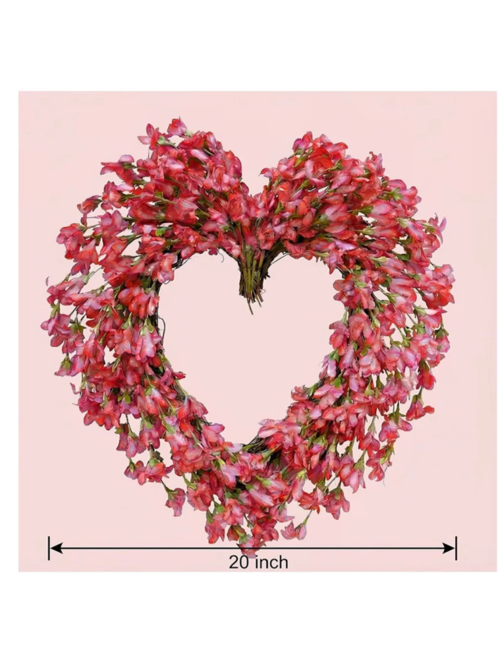 NEW 20” Red Artificial Forsythia Heart Wreath Wedding Engagement Detachable Bow